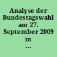 Analyse der Bundestagswahl am 27. September 2009 in Hamburg auf Basis der endgültigen Ergebnisse