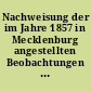 Nachweisung der im Jahre 1857 in Mecklenburg angestellten Beobachtungen über die Entwicklung der Pflanzen.
