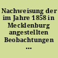 Nachweisung der im Jahre 1858 in Mecklenburg angestellten Beobachtungen über die Entwicklung der Pflanzen.