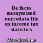 De facto anonymised microdata file on income tax statistics 1998