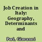 Job Creation in Italy: Geography, Determinants and Perspectives